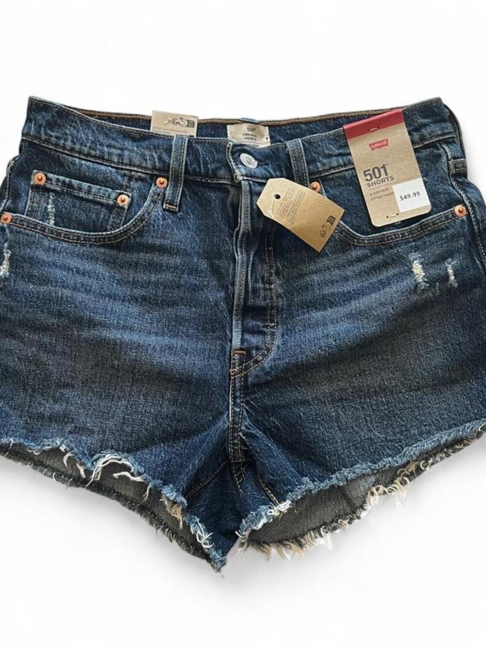 Levi's Dark Blue Distressed Denim Cutoff Shorts